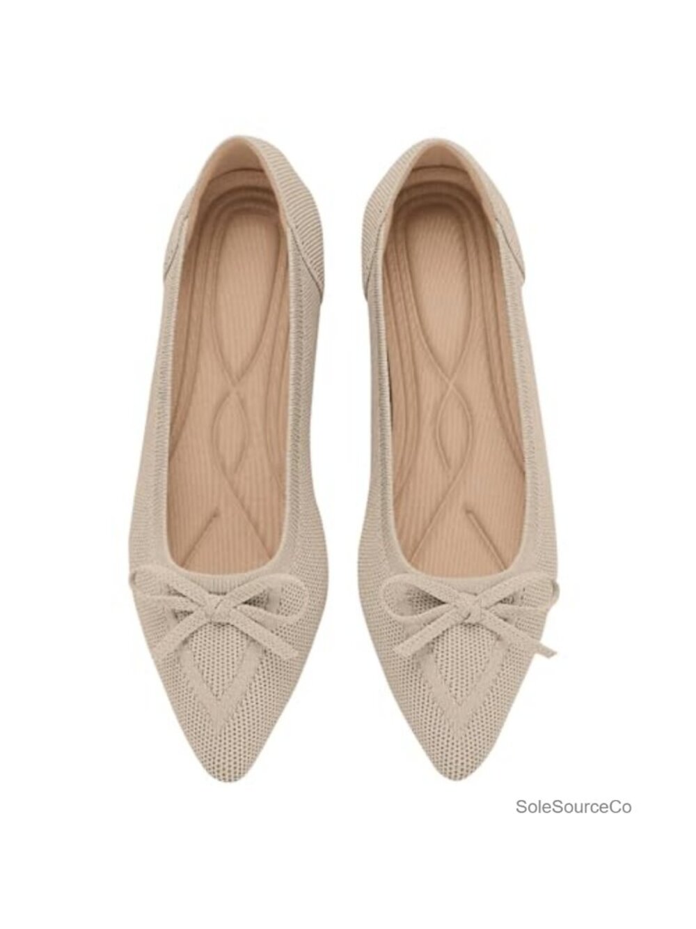 Women's Pointed Toe Bow Knit Ballet Flats Comfortable Slip On Dressy Shoes